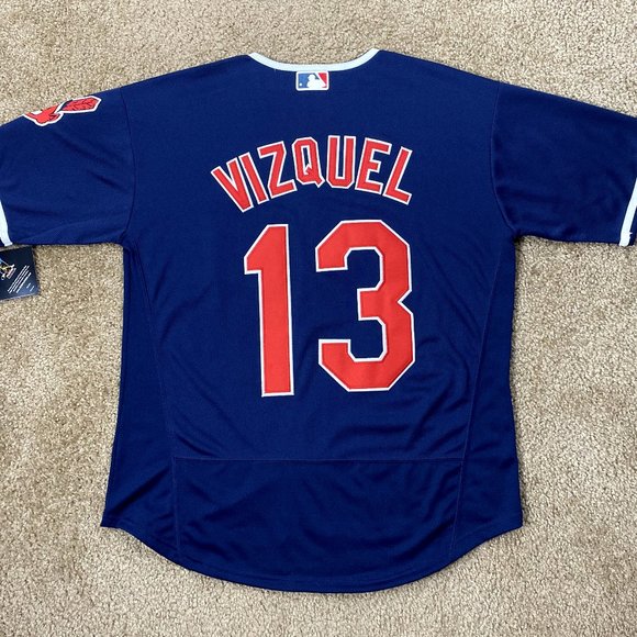 CLEVELAND INDIANS #13 Omar VIZQUEL VAUGHN Jersey Sewn Numbers & Logos BLUE - Picture 8 of 8
